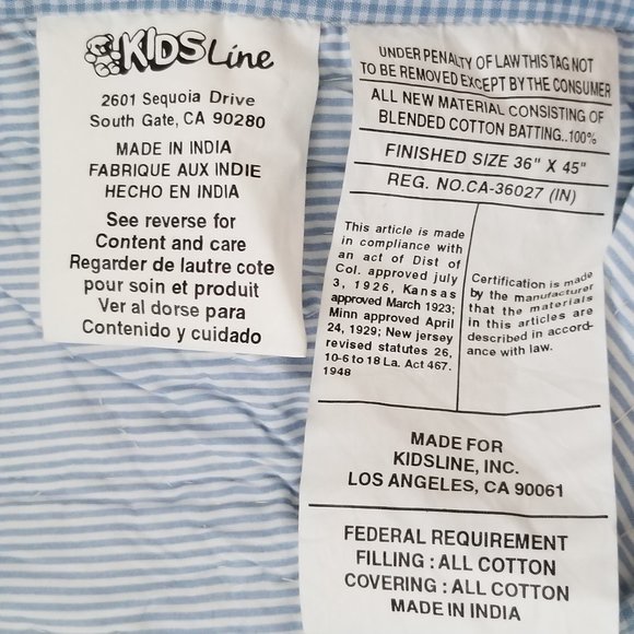 RARE KIDSLINE CLASSIC ALPHABET STRIPE BABY NURSERY CRIB COMFORTER QUILT THROW - Picture 7 of 11